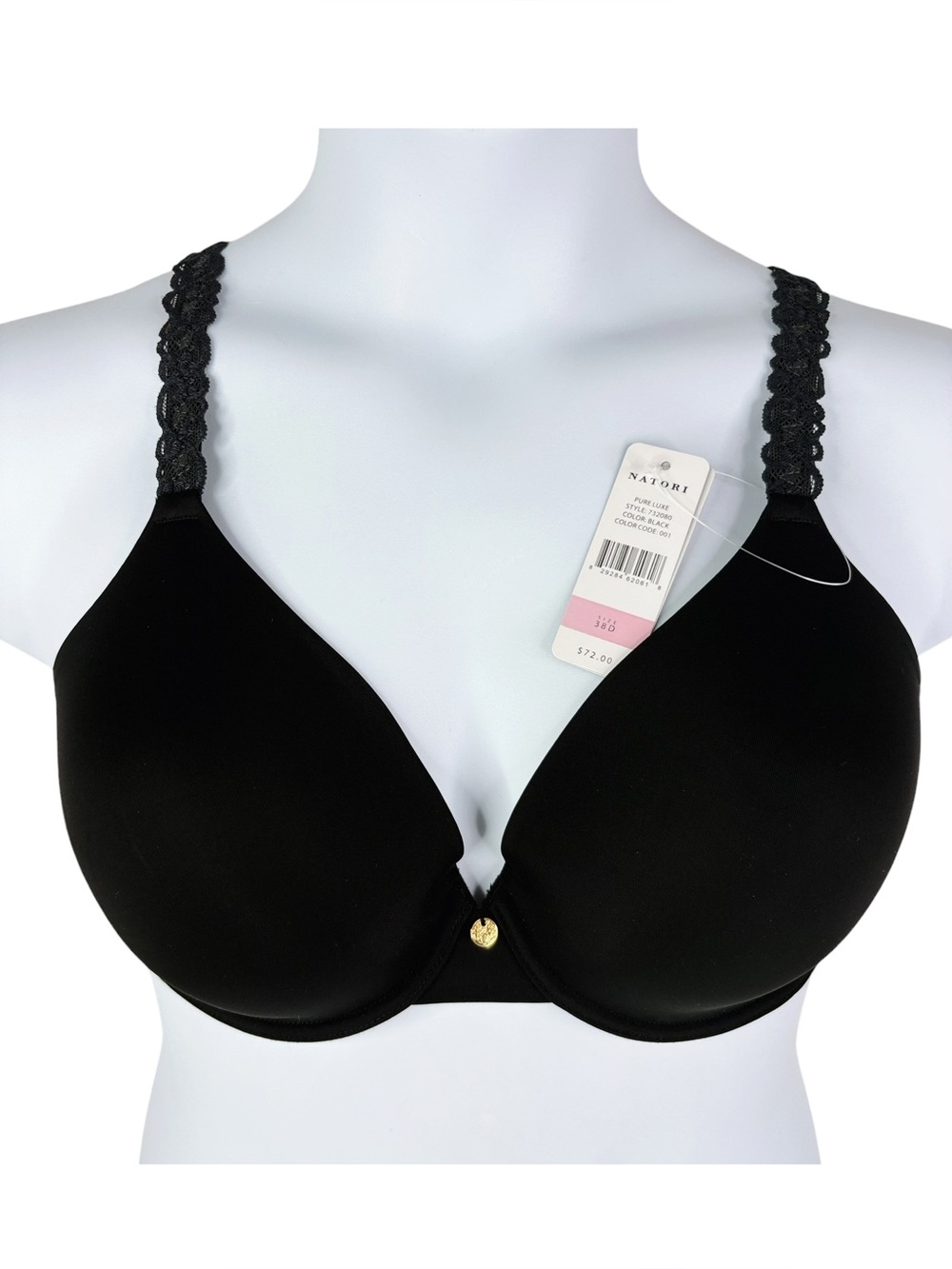NWT Natori Pure Luxe Contour Underwire Bra sz 38D Black T-Shirt Lined Microfiber